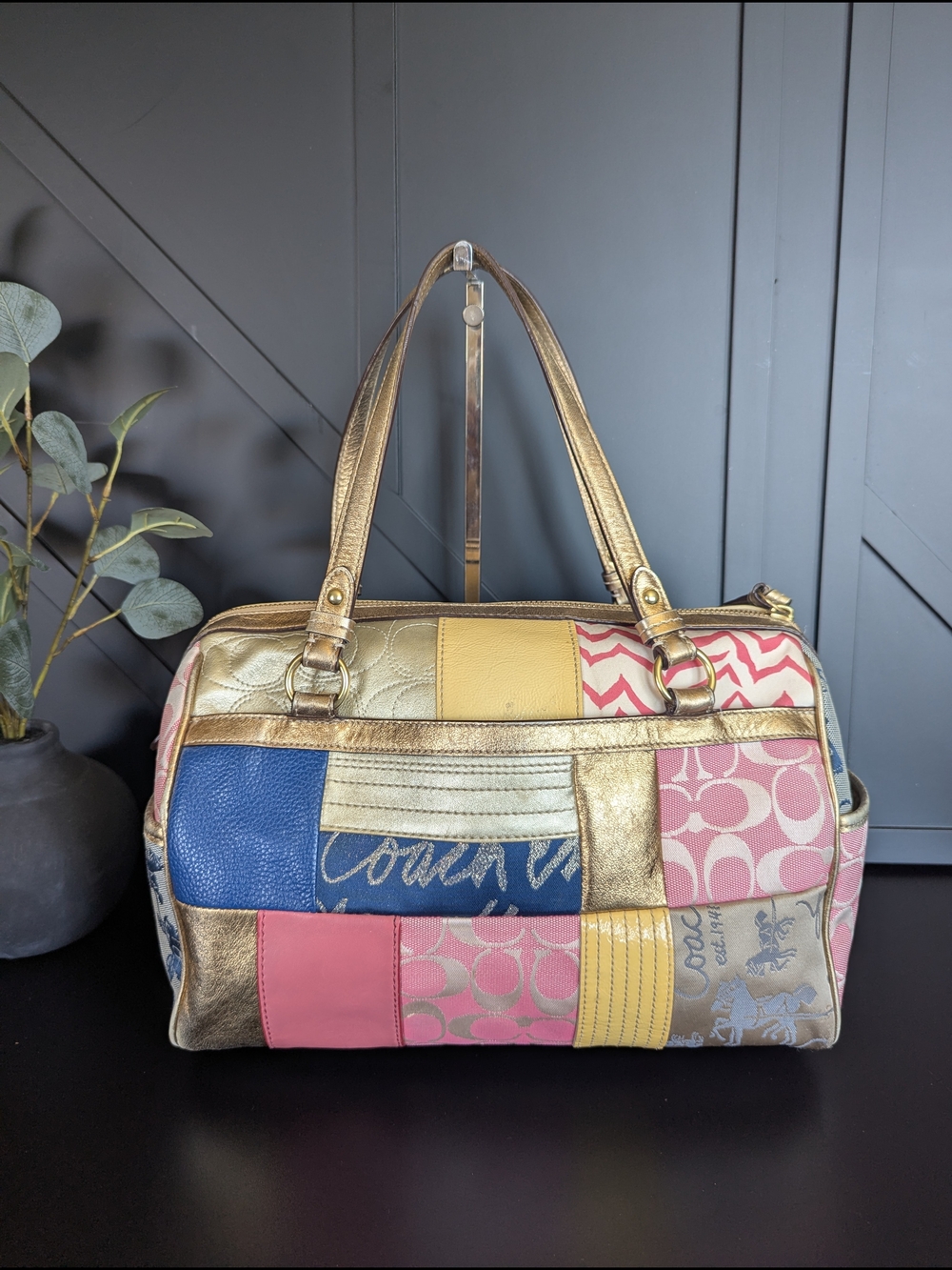 Coach Multicolor Patchwork Shoulder Bag with Gold Accents - Picture 5 of 15